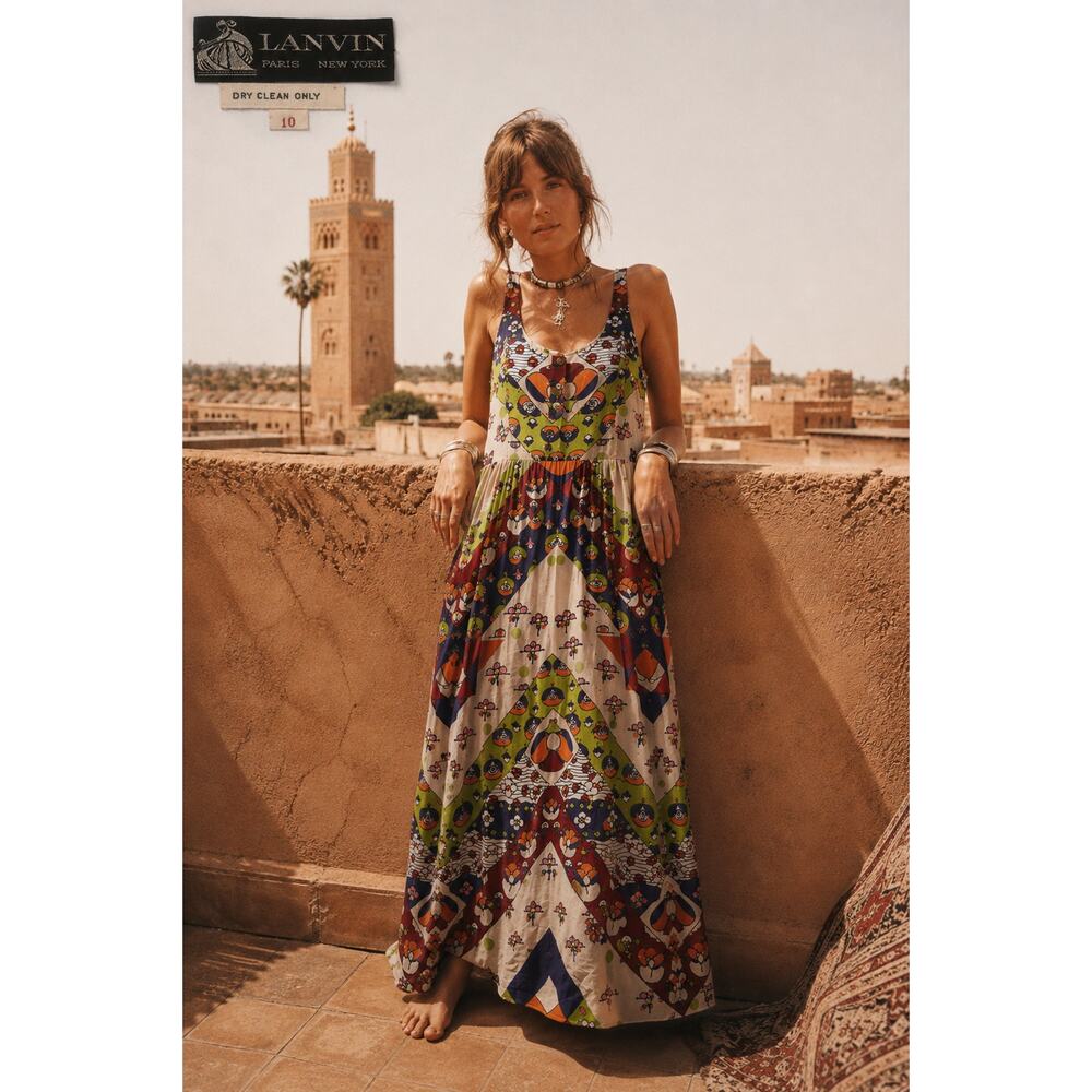 Lanvin Highly Collectible Psychedelic Dress From The 1960S Maxi Long Size 8